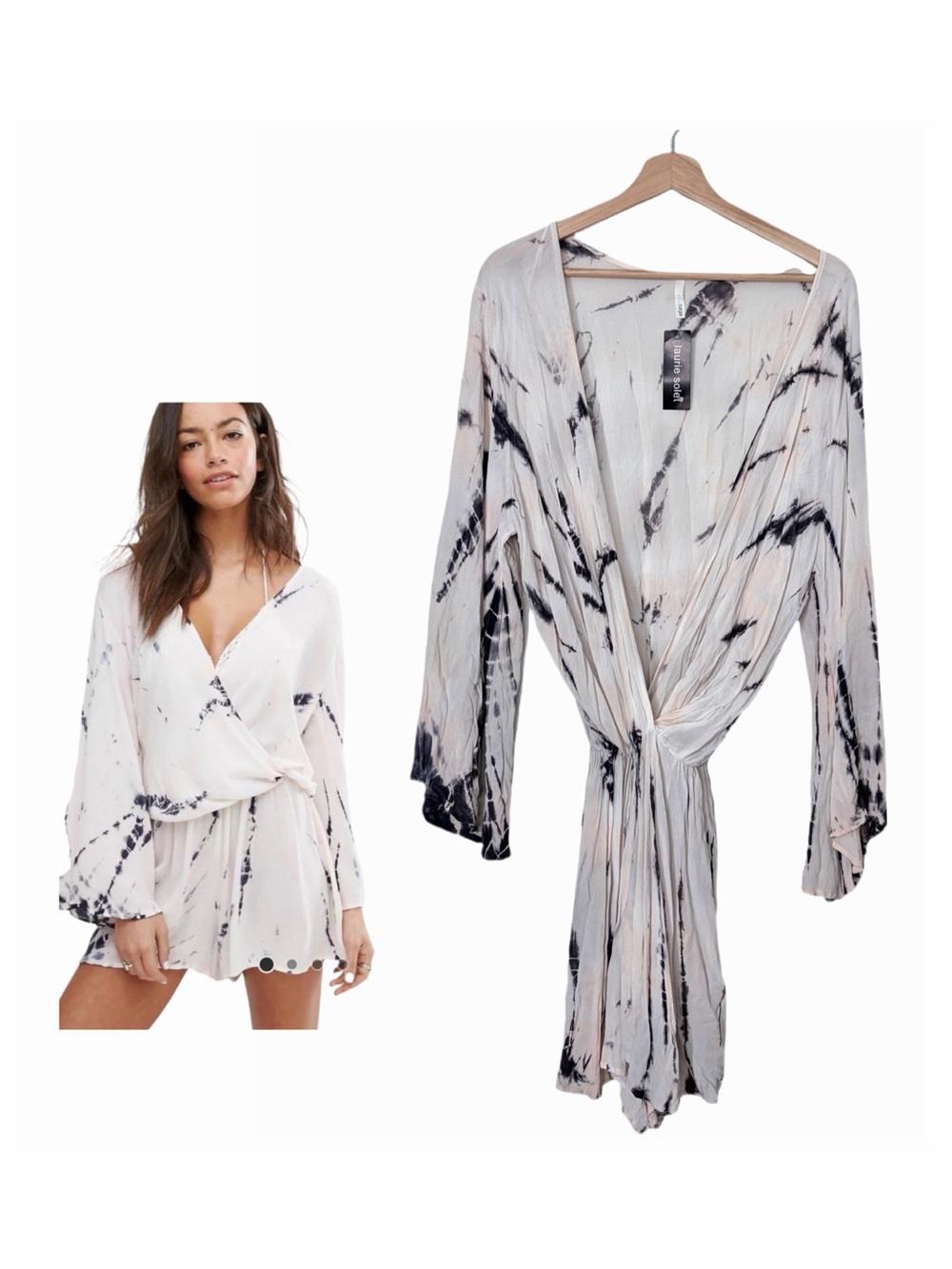 Sage Tie Dye Long Sleeve Romper Oversized Swim Cover Up Medium NWT